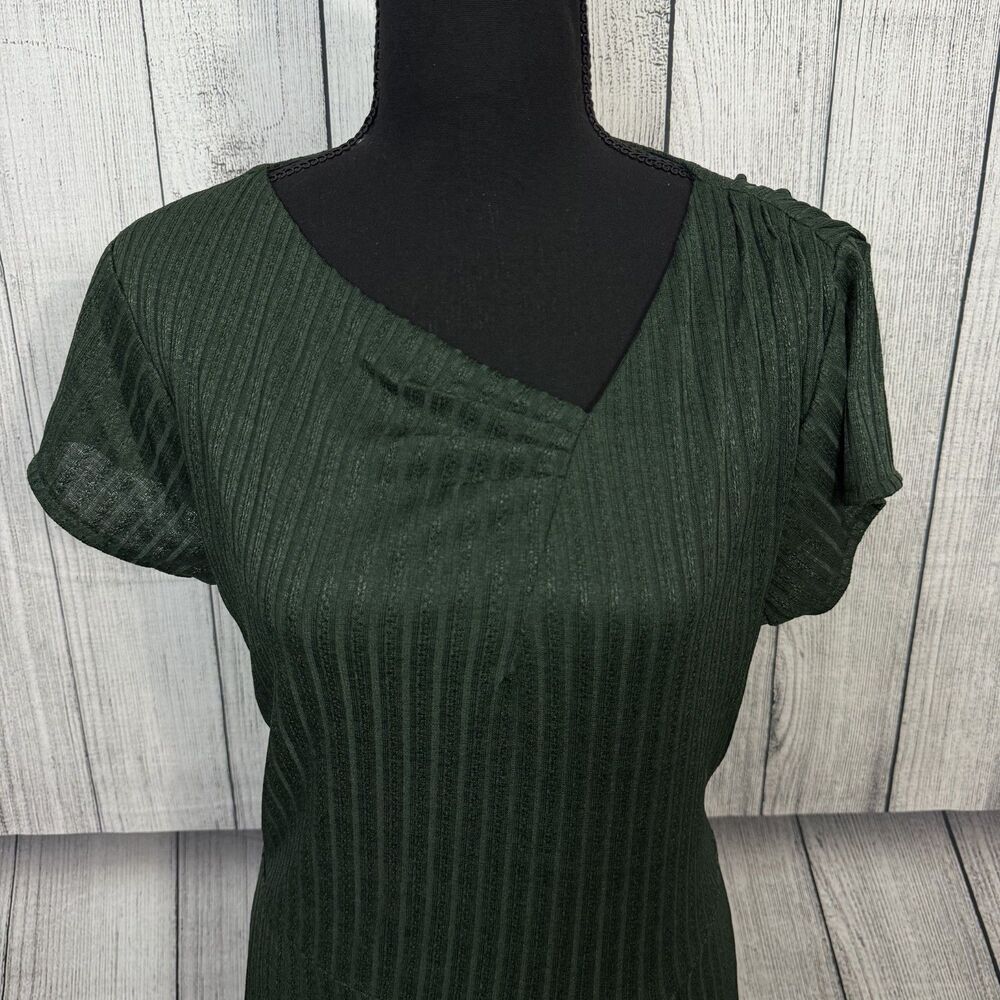 Mia Joy Women's XL Dark Green Self Striped Stretch Maxi Dress - Picture 2 of 7
